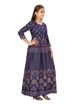 Blue plain cotton kids-girl-gowns 2