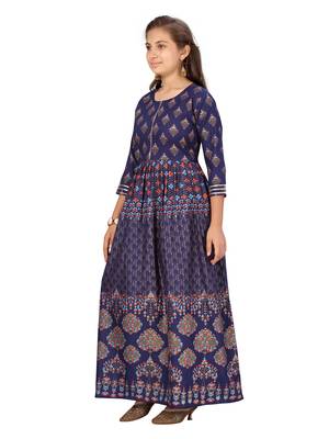 Blue plain cotton kids-girl-gowns 3