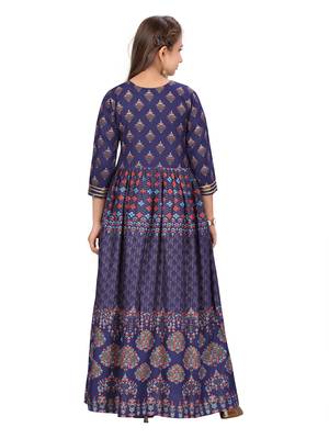 Blue plain cotton kids-girl-gowns 4