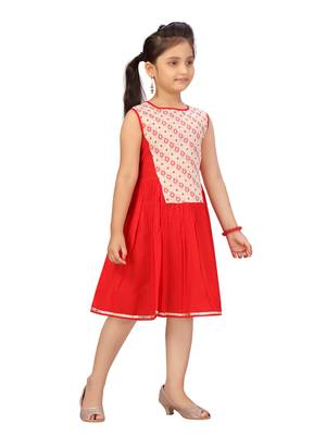 Red plain cotton kids-frocks 2