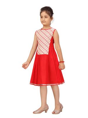 Red plain cotton kids-frocks 3