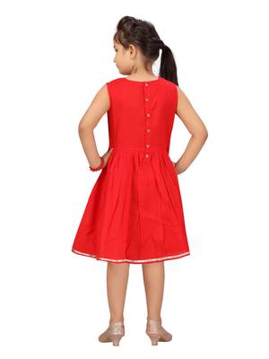 Red plain cotton kids-frocks 4