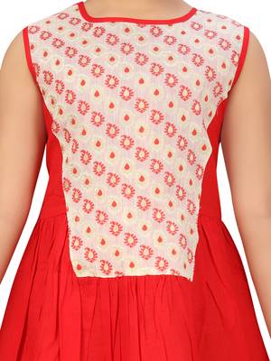 Red plain cotton kids-frocks 5