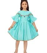 Green plain silk kids-frocks