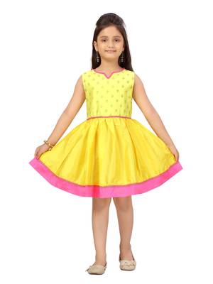 Yellow plain silk kids-frocks 1