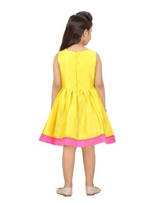 Yellow plain silk kids-frocks 4