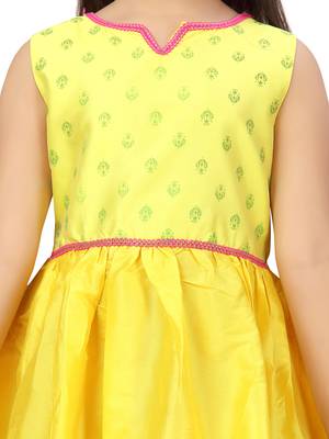 Yellow plain silk kids-frocks 5