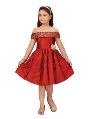 Maroon plain silk kids-frocks 1