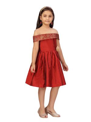 Maroon plain silk kids-frocks 2