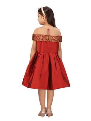 Maroon plain silk kids-frocks 4