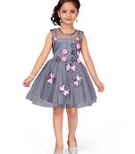 Grey plain net kids-frocks