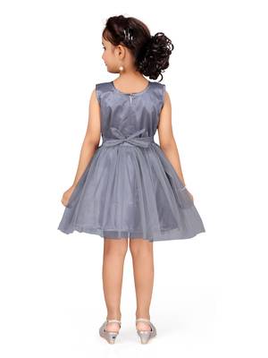 Grey plain net kids-frocks 4