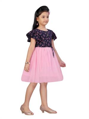 Blue printed blended cotton kids-frocks 2