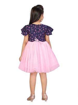 Blue printed blended cotton kids-frocks 4