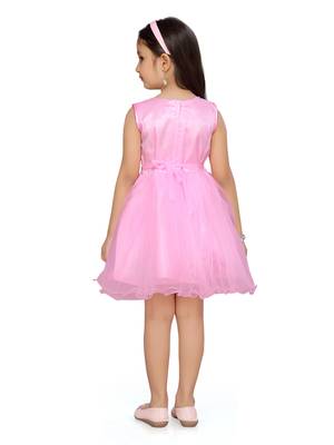 Pink plain net kids-frocks 4