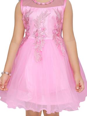 Pink plain net kids-frocks 5