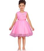 Pink embroidered net kids-frocks