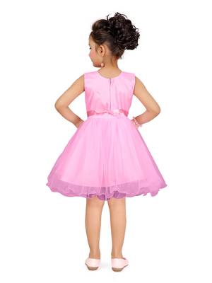 Pink embroidered net kids-frocks 4