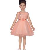 Orange embroidered net kids-frocks