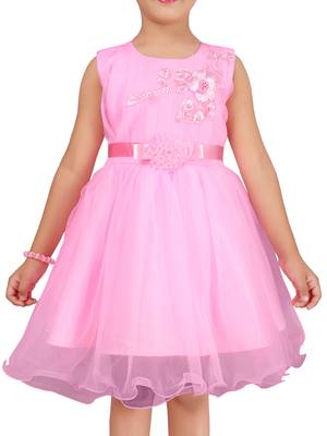 Pink embroidered net kids-frocks 5
