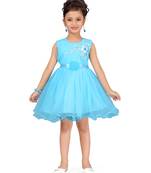 Turquoise plain net kids-frocks