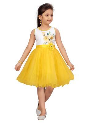 Yellow plain net kids-frocks 1