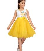 Yellow plain net kids-frocks