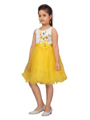 Yellow plain net kids-frocks 3