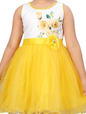 Yellow plain net kids-frocks 5