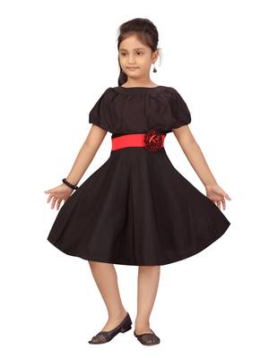 Black plain silk kids-frocks 1