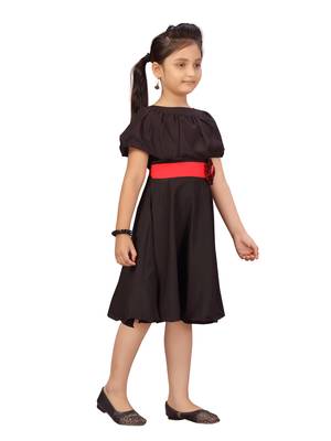 Black plain silk kids-frocks 2