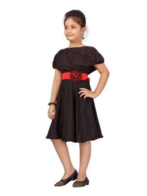 Black plain silk kids-frocks 3