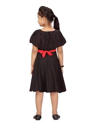 Black plain silk kids-frocks 4