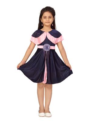 Blue plain silk kids-frocks 1