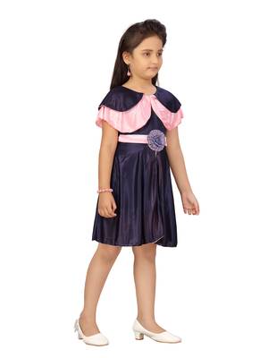 Blue plain silk kids-frocks 2