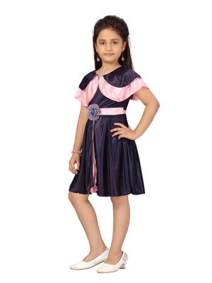 Blue plain silk kids-frocks 3