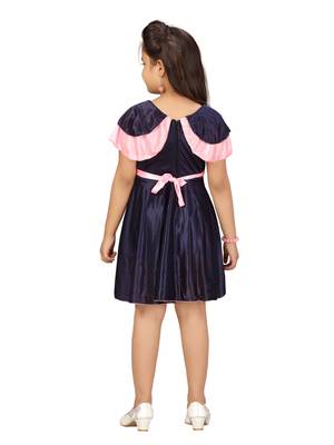Blue plain silk kids-frocks 4