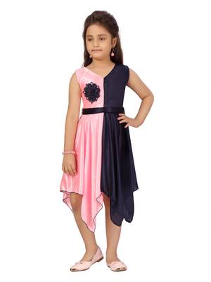 Pink plain silk kids-frocks 1
