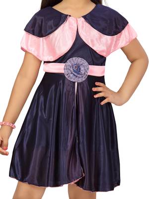 Blue plain silk kids-frocks 5