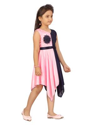 Pink plain silk kids-frocks 2
