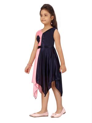 Pink plain silk kids-frocks 3