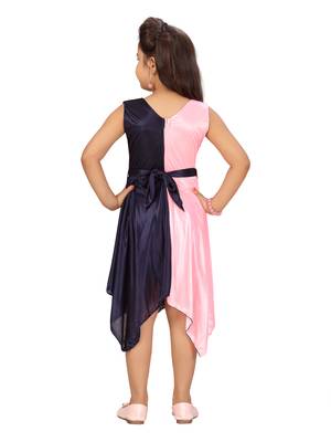 Pink plain silk kids-frocks 4