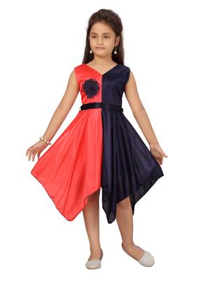 Red plain silk kids-frocks 1