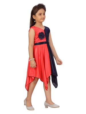 Red plain silk kids-frocks 2