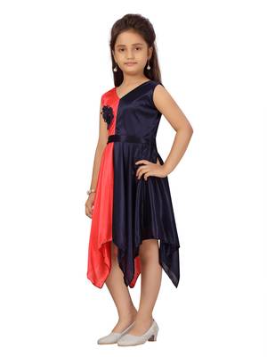 Red plain silk kids-frocks 3