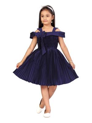 Blue plain silk kids-frocks 1