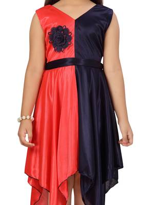 Red plain silk kids-frocks 5