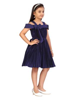 Blue plain silk kids-frocks 2
