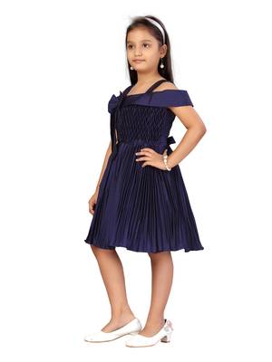 Blue plain silk kids-frocks 3
