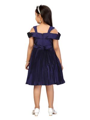 Blue plain silk kids-frocks 4